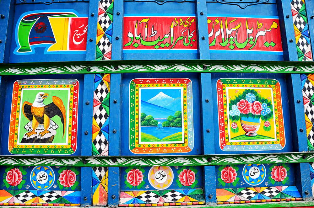 Colorful painted decorations on a truck in Karachi, Pakistan