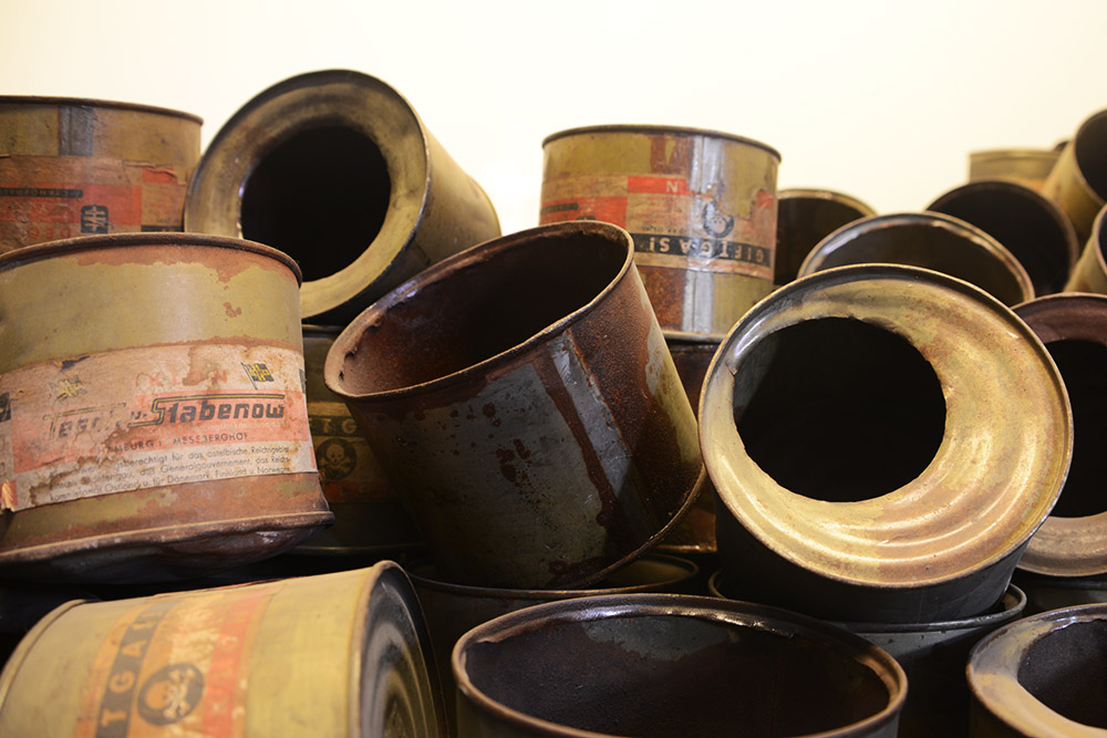 Zyklon B canisters displayed at Auschwitz