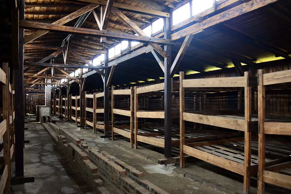 Bunk beds inside Auschwitz II-Birkenau