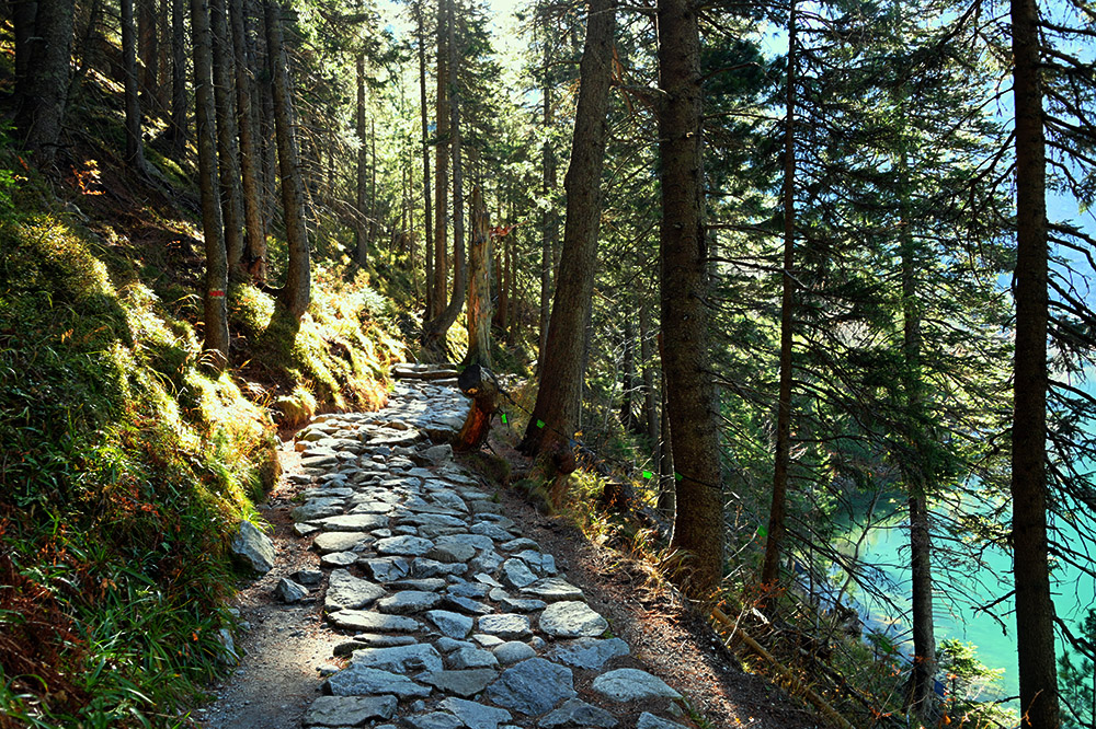 Trail above a lake in the Tatra Mountains Poland