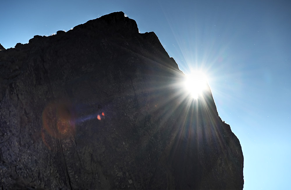 Sun over rocky terrain in Slovakia's High Tatras