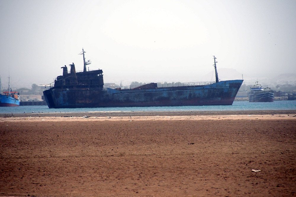 Large ship offshore from Berbera on the Gulf of Aden