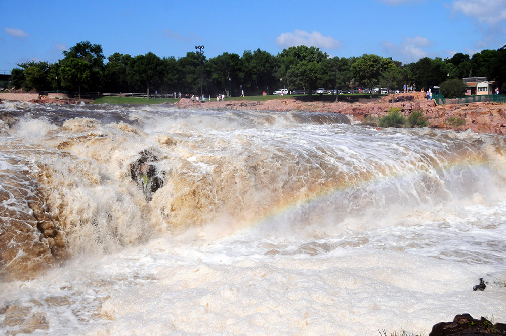 Rainbow over the falls in Sioux Falls