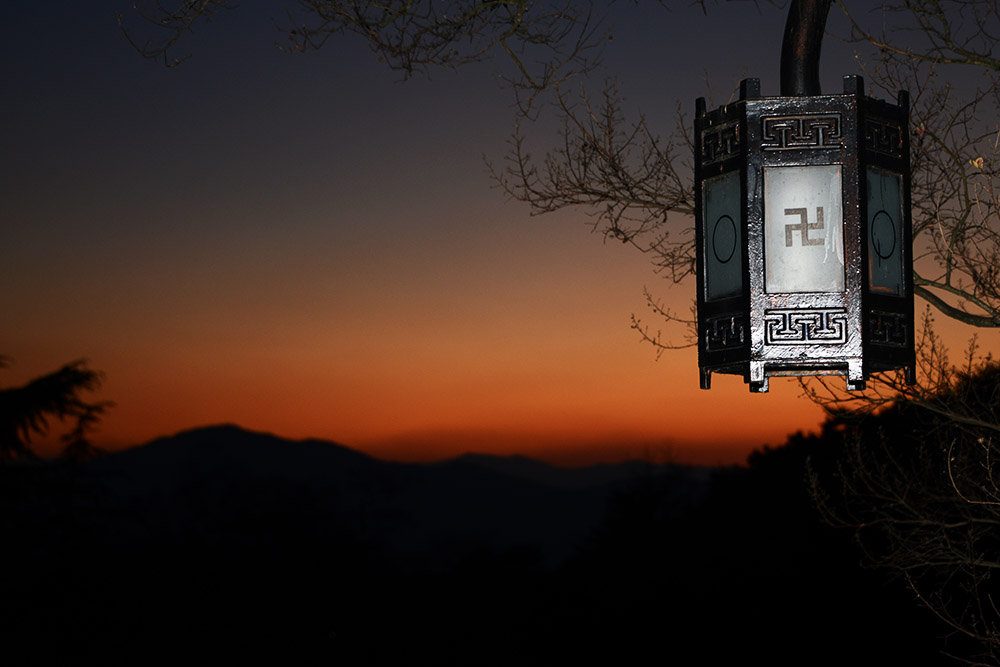 Buddhist lantern at Bulguksa Temple at sunset