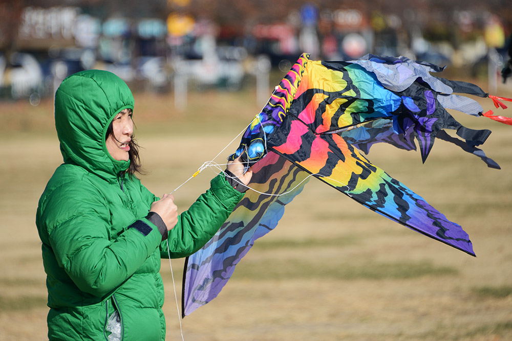 Woman flying a kite near Cheomseongdae