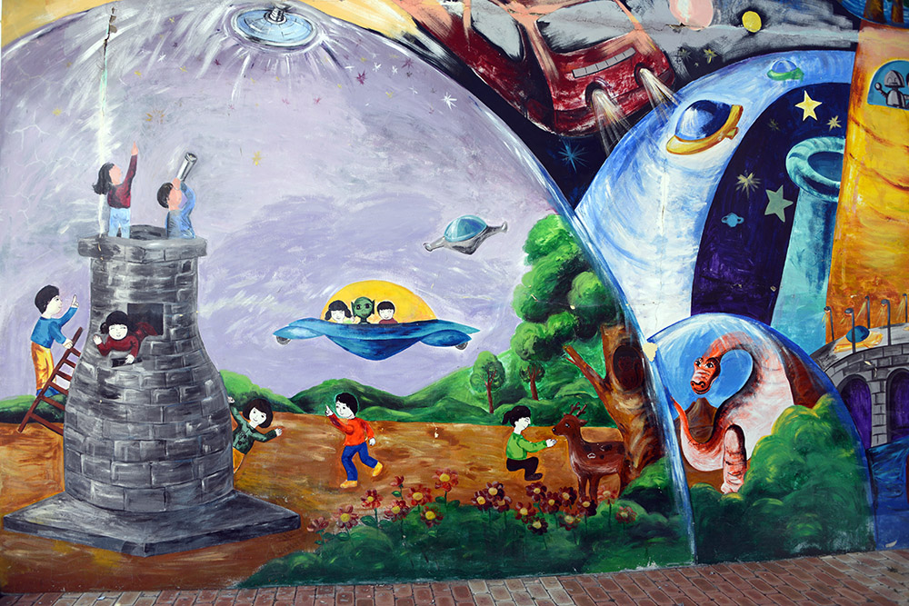 Colorful mural at a school in Gyeongju