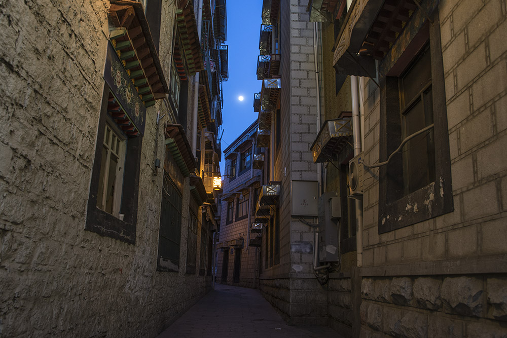Alley in old Lhasa Tibet at night