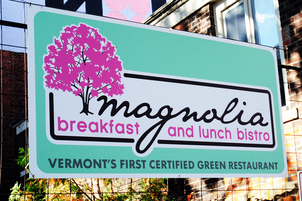 Green restaurant sign in Burlington Vermont
