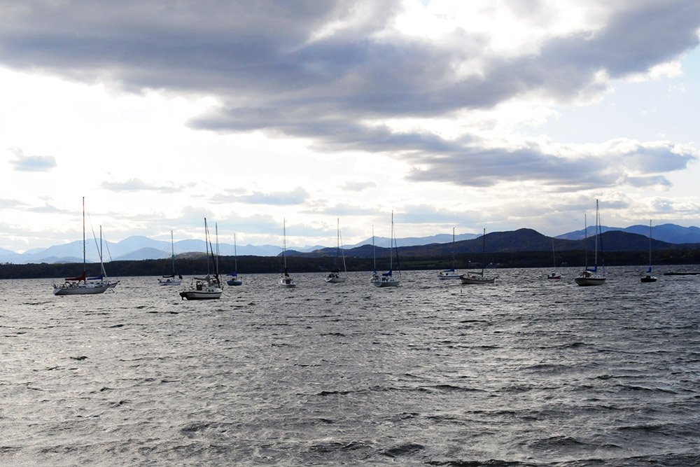 Lake Champlain with the Adirondack Mountains in the distance