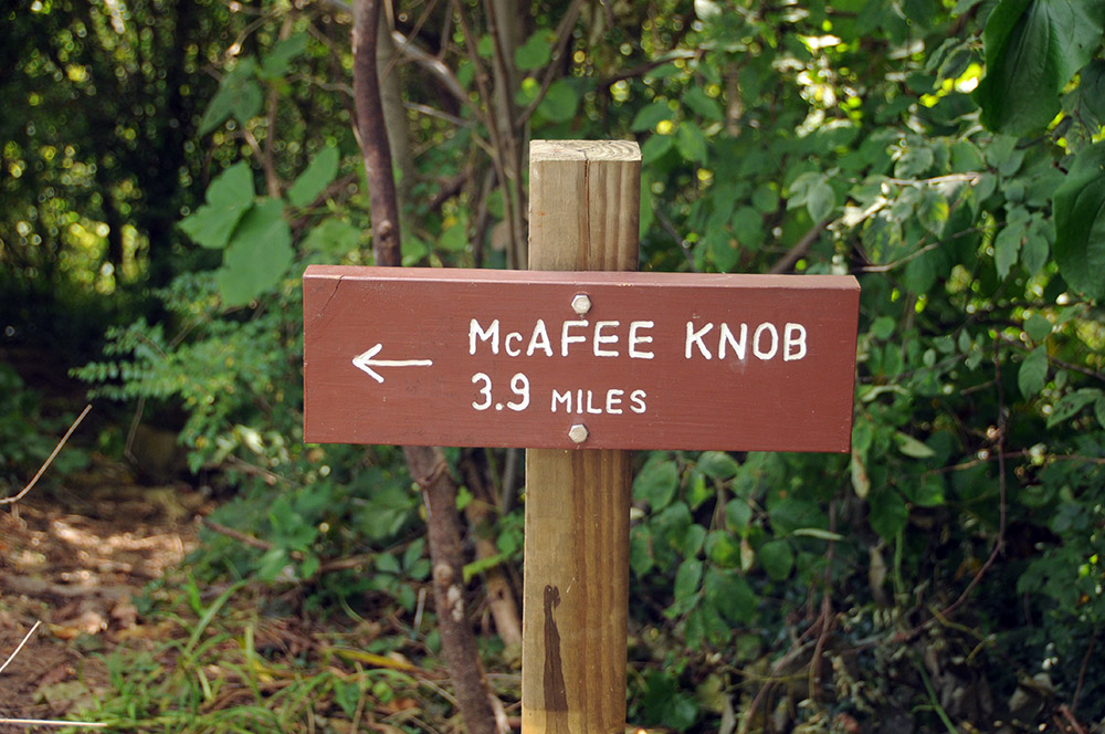 Start of the McAfee Knob Hike Virginia Appalachian Trail McAfee Knob trail sign