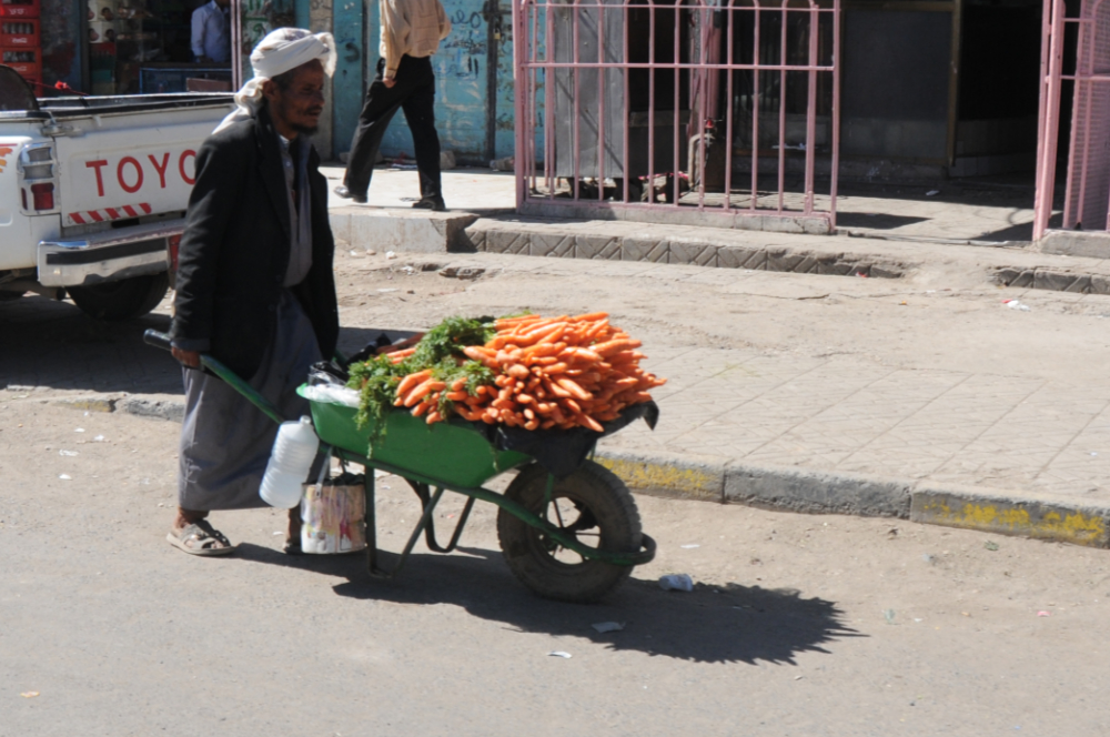 Carrots for sale along a road in Yemen