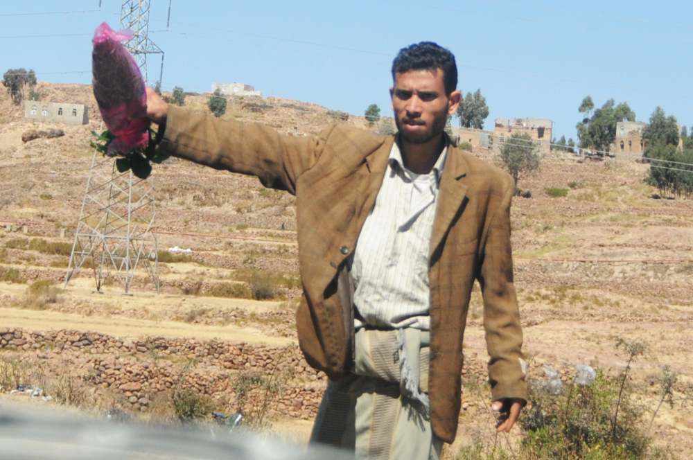 Khat being sold along a road in Yemen