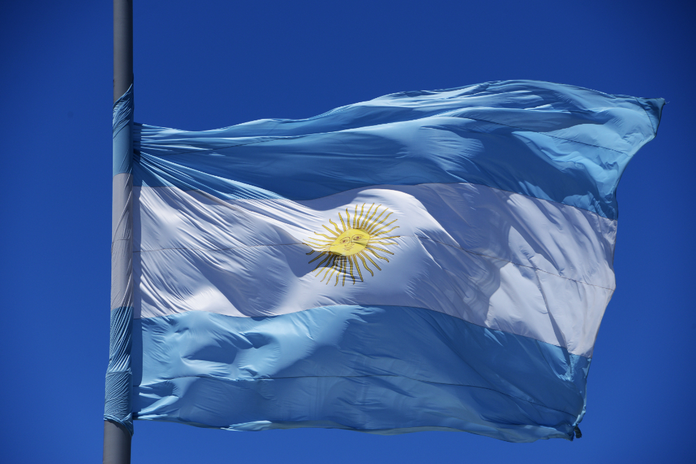 Argentine flag flying in Plaza de Mayo