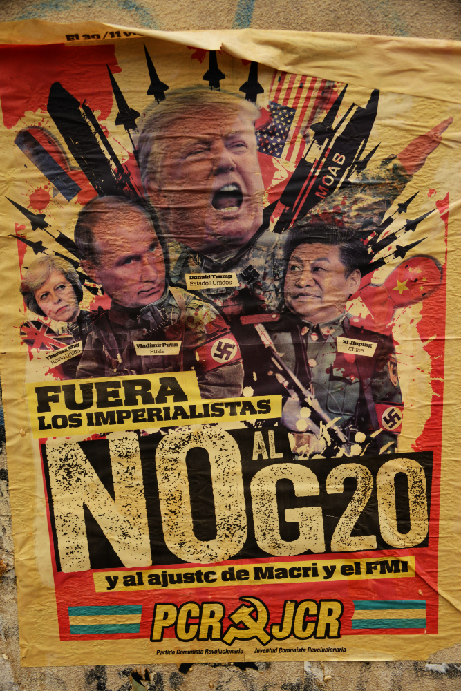 Political protest poster during the G20 summit in Buenos Aires