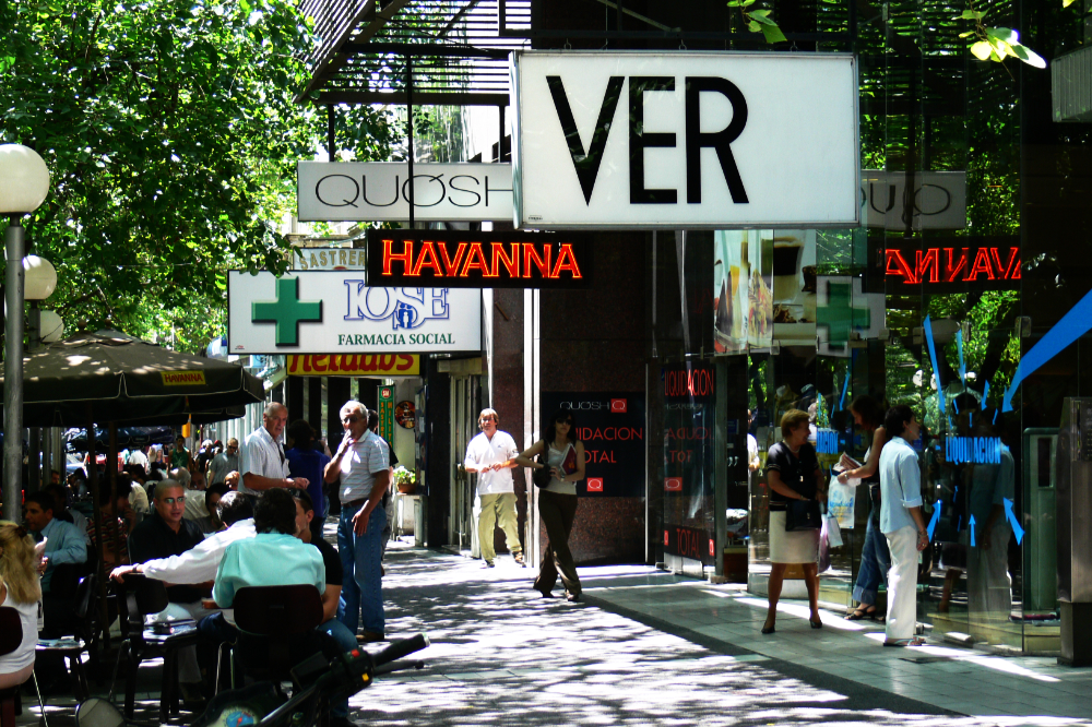 Tree-lined shopping street in Mendoza Argentina