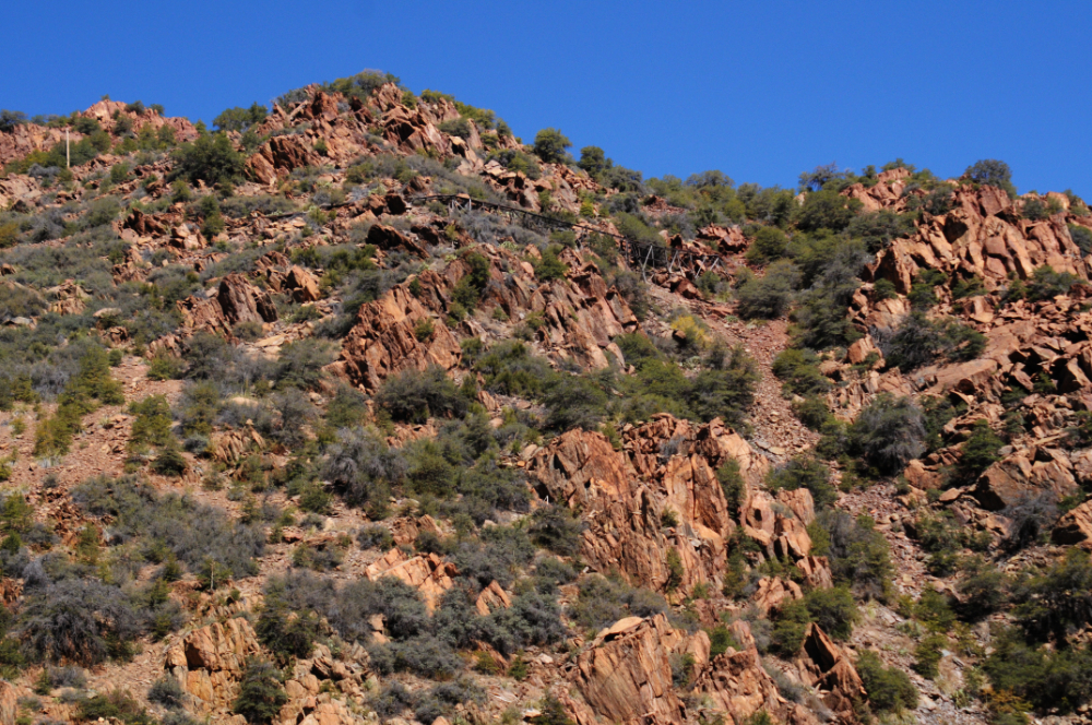 Abandoned mining track built along the mountainside near Jerome, Arizona