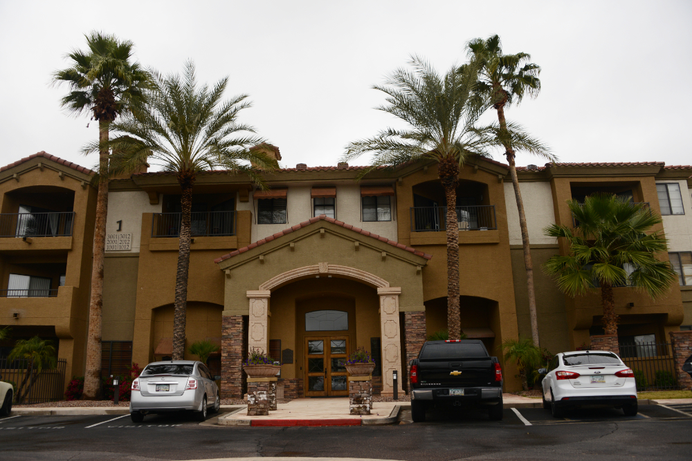 Apartment complex surrounded by desert landscaping in Phoenix, Arizona