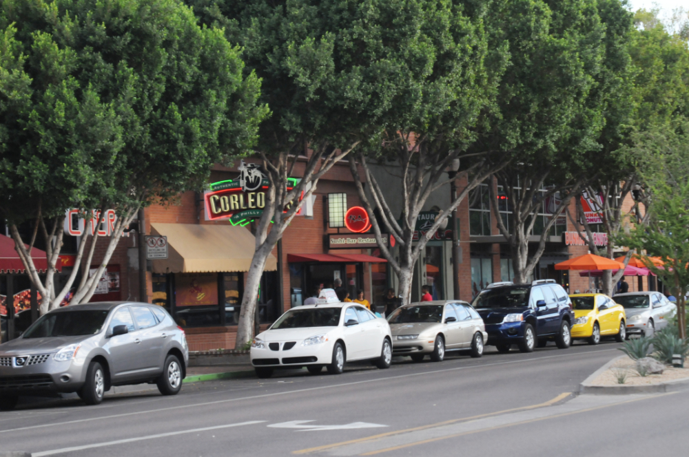Buildings along Mill Avenue in downtown Tempe, Arizona