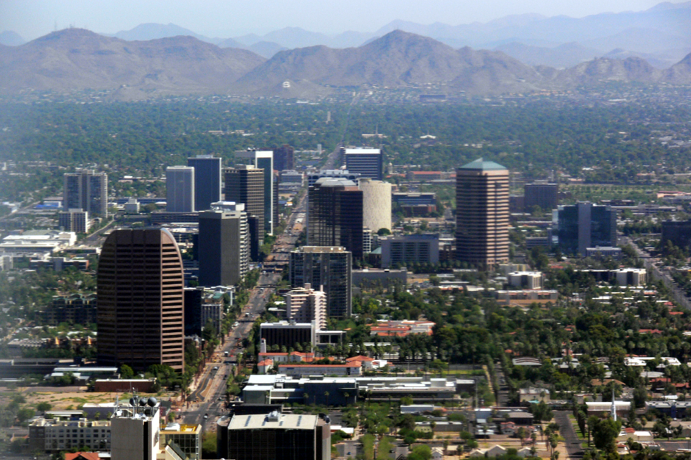 View across Phoenix and the surrounding Sonoran Desert in Arizona