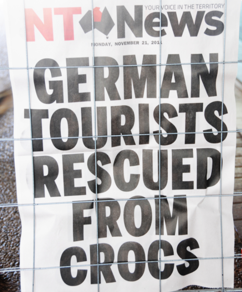 Crocodile Encounter News Article Newspaper article about a crocodile encounter near Darwin