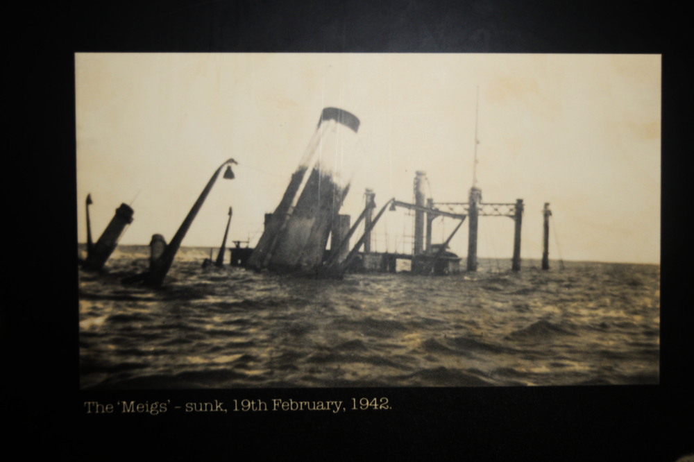 USAT Meigs During the Bombing of Darwin Historic photograph of the USAT Meigs after the Japanese attack on Darwin Harbour