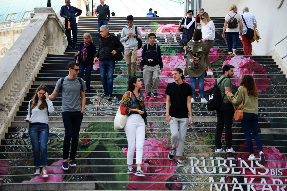 Decorative flower-covered steps in Vienna