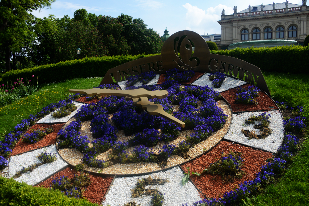 Decorative garden clock in Stadtpark, Vienna
