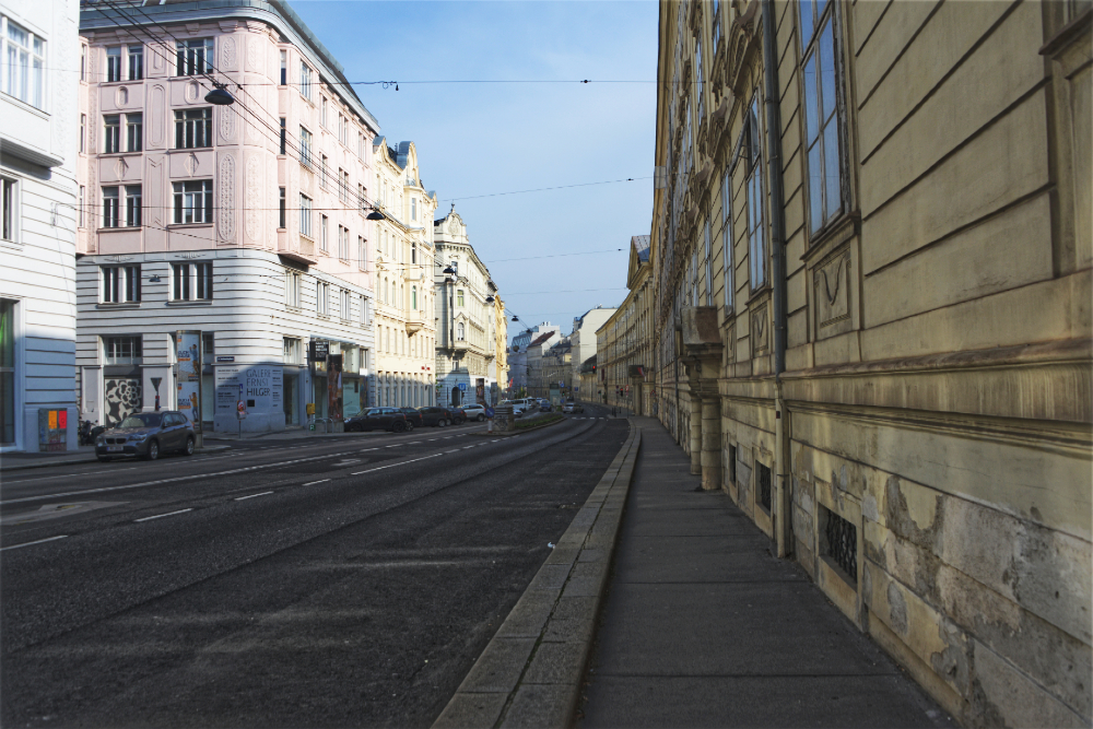 Quiet street in Vienna on Sunday morning