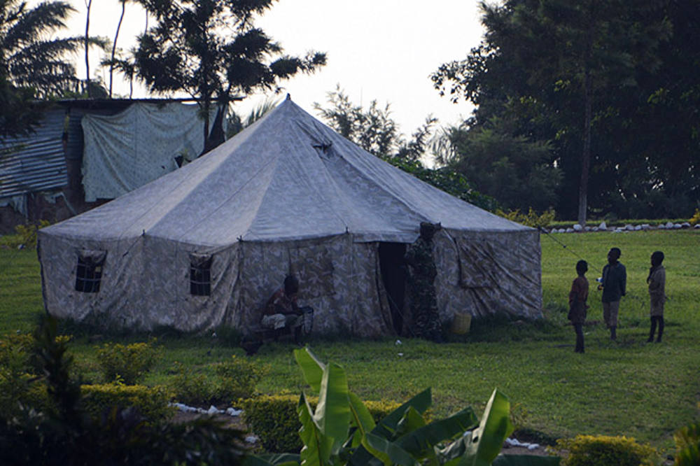 Military tent near a memorial in Bujumbura