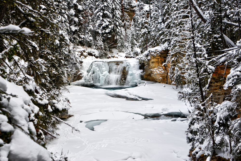 Frozen Johnston Creek in Johnston Canyon in winter