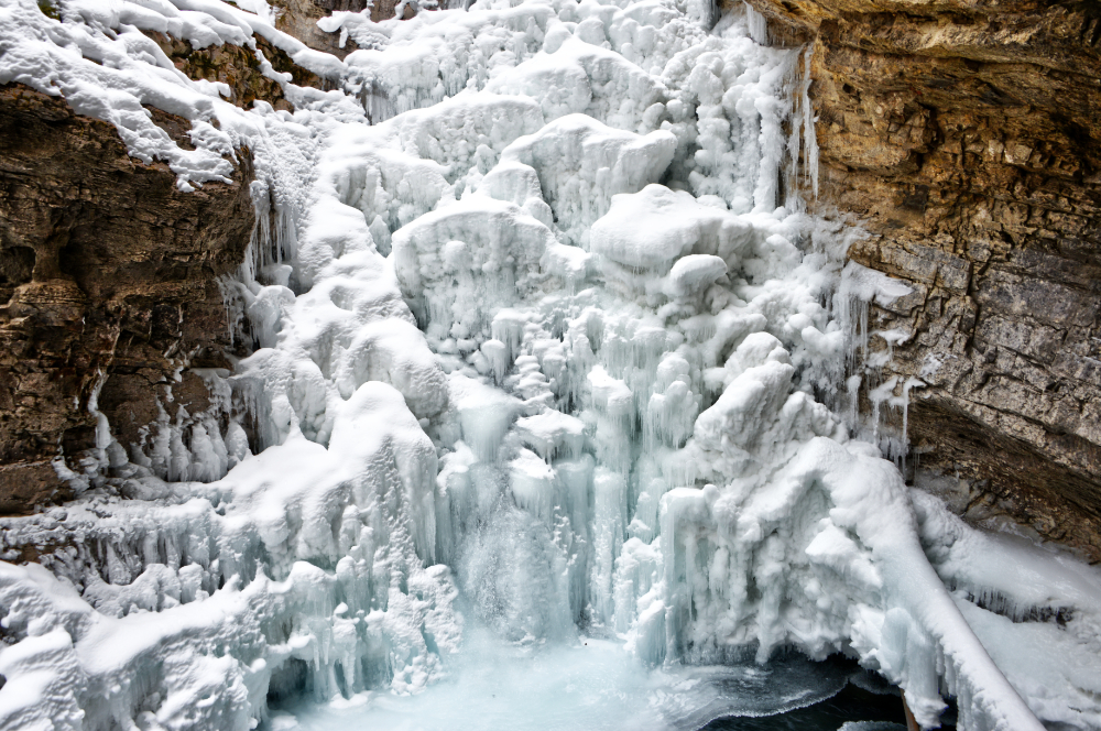 Frozen Upper Falls in Johnston Canyon in Banff National Park