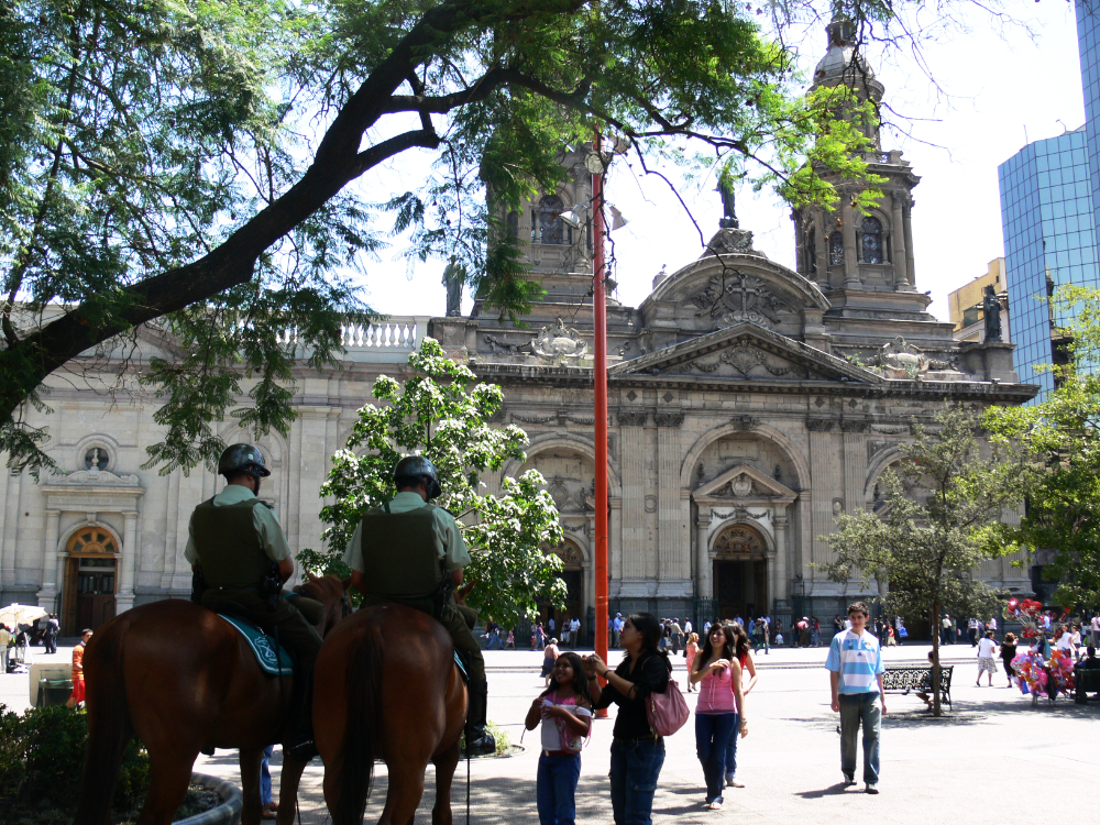 Mounted police at Plaza de Armas in Santiago
