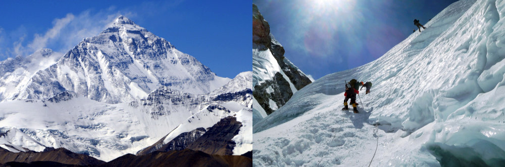 Mount Everest, the highest mountain in the world, rising above the Himalayas