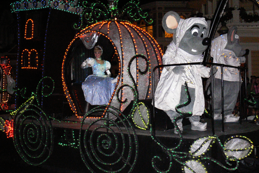 Cinderella during a parade at Walt Disney World