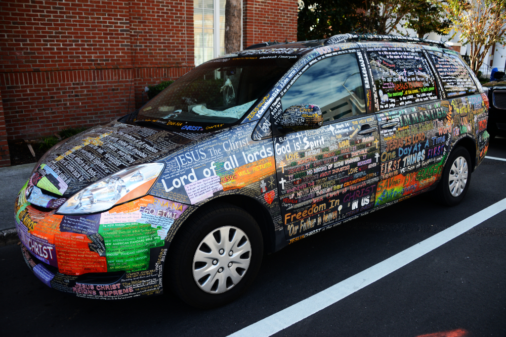 Religiously decorated car in Orlando, Florida
