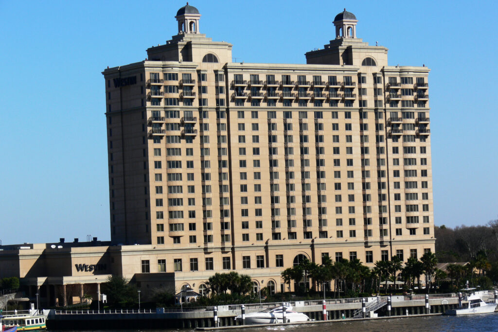Hutchinson Island Hotel Across the Savannah River Large waterfront hotel on Hutchinson Island across the Savannah River from historic Savannah