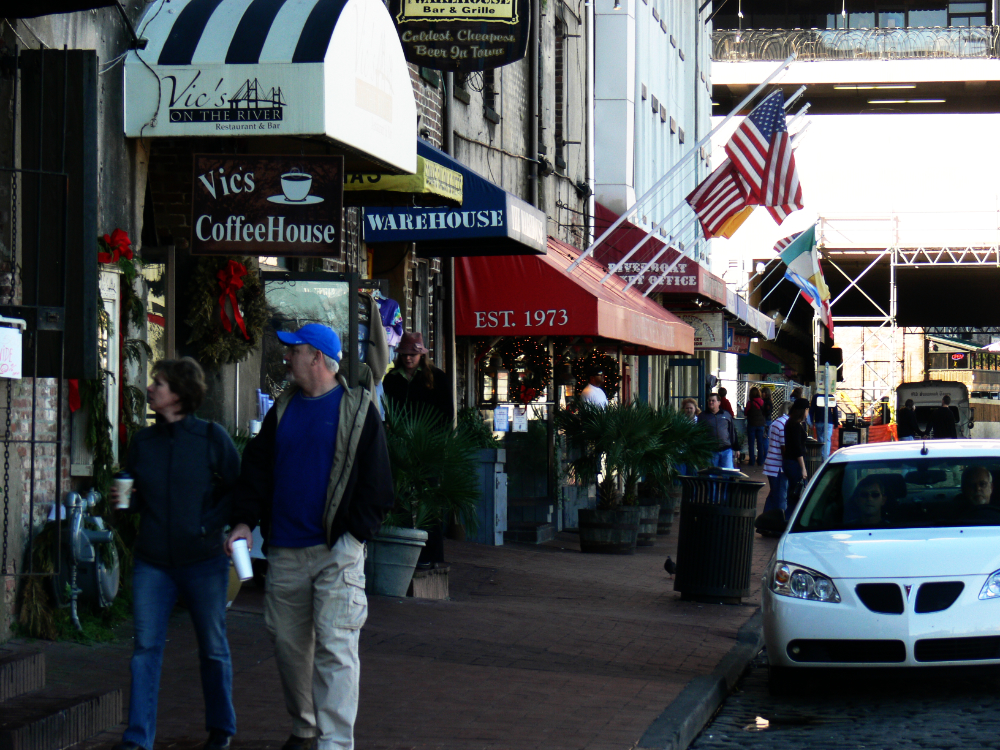 River Street in Savannah Visitors walking along historic River Street in Savannah Georgia