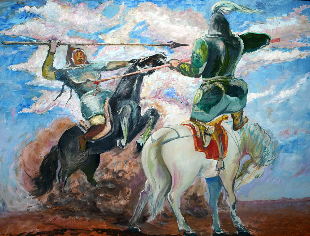 Historical Painting at Osh Art Gallery Historical battle painting exhibited at an art gallery in Osh