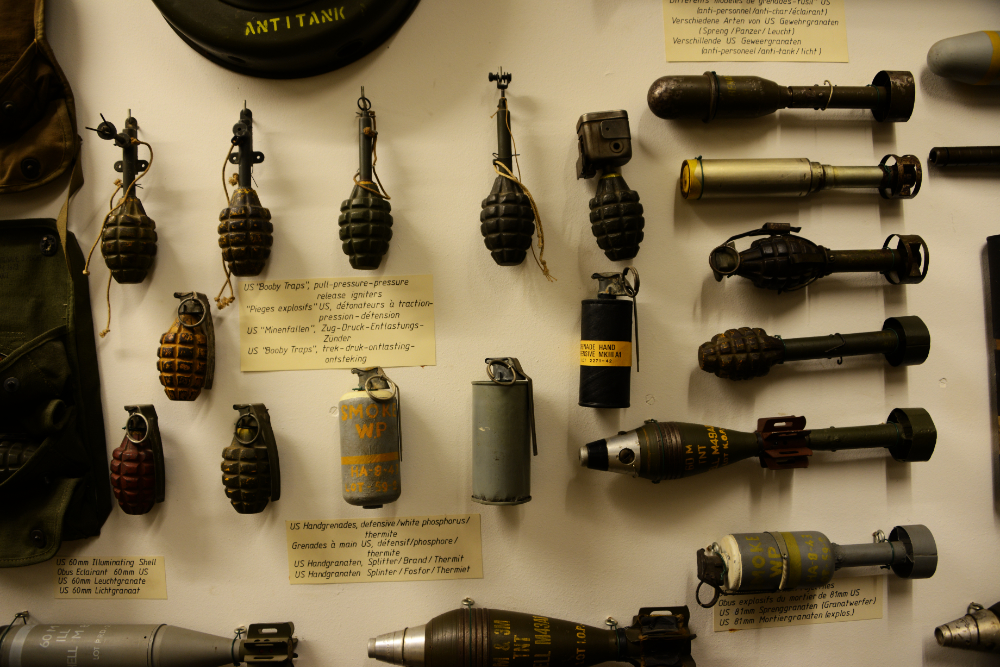 World War II grenades and weapons World War II grenades and weapons exhibited at the Diekirch military museum