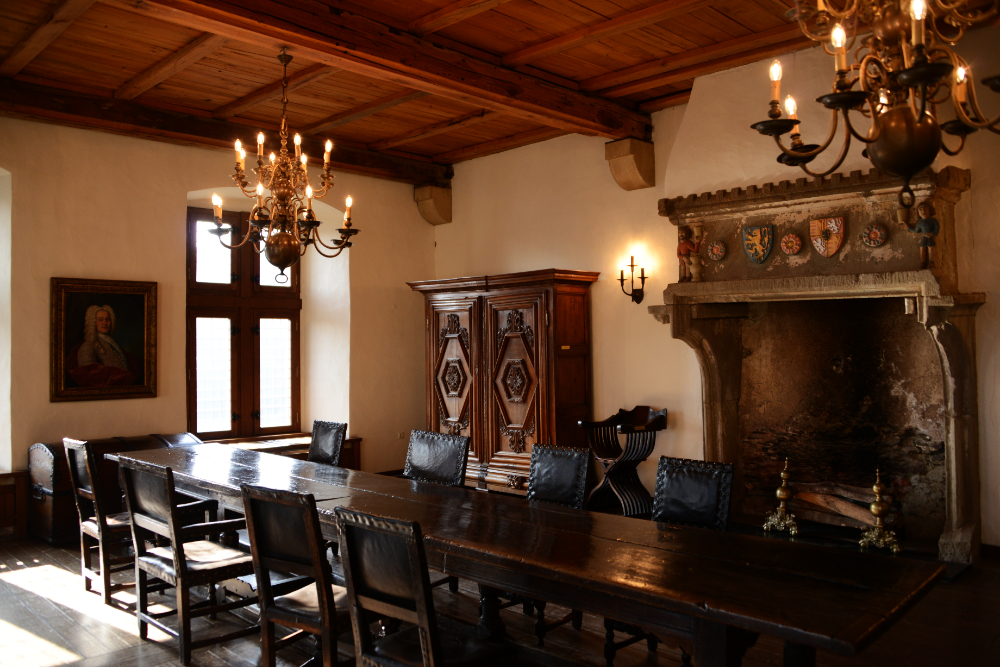 Dining room inside Vianden Castle Reconstructed medieval dining room inside Vianden Castle