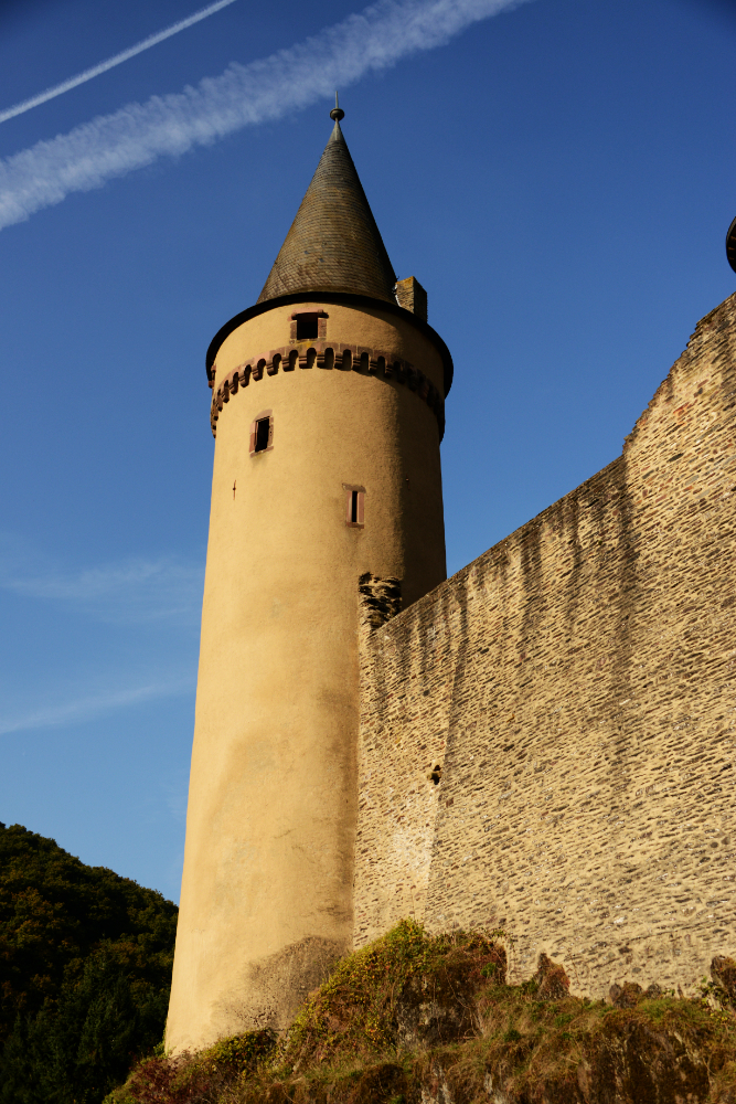Vianden Castle tower Tall medieval stone tower at Vianden Castle, Luxembourg