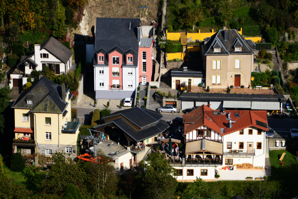 Vianden, Luxembourg Vianden, Luxembourg, surrounded by wooded hills