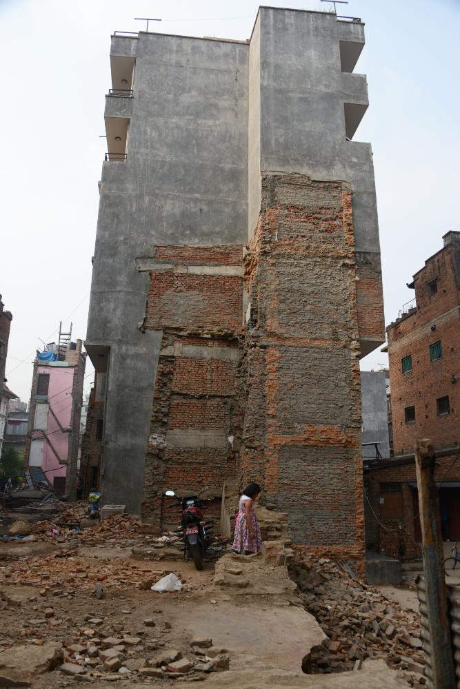 Building damage remaining in Kathmandu after the 2015 Nepal earthquake
