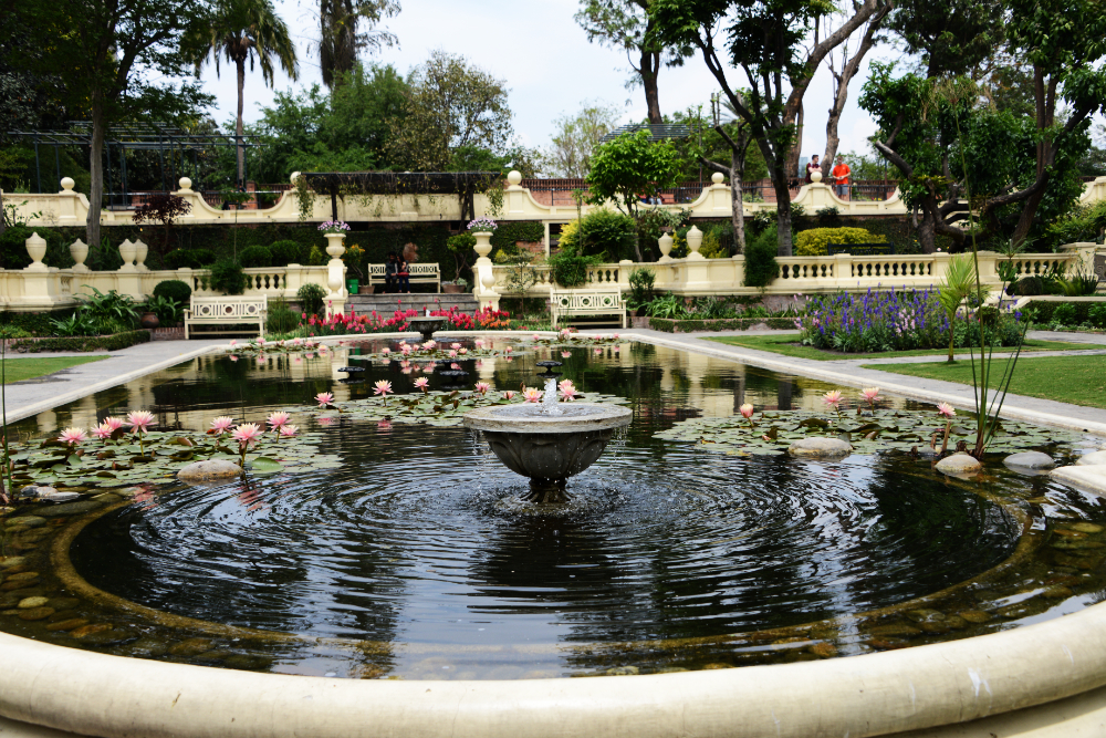 Reflecting pool and landscaped grounds at the Garden of Dreams in Kathmandu