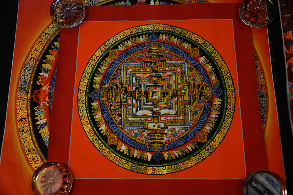 Colorful traditional mandala artwork purchased in Kathmandu, Nepal