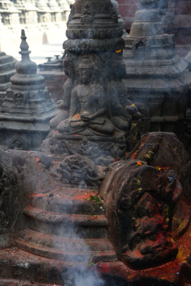 Burning incense at Swayambhunath Buddhist temple in Kathmandu