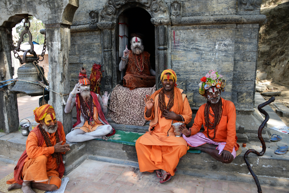 Hindu priests and holy men at Pashupatinath Temple in Kathmandu
