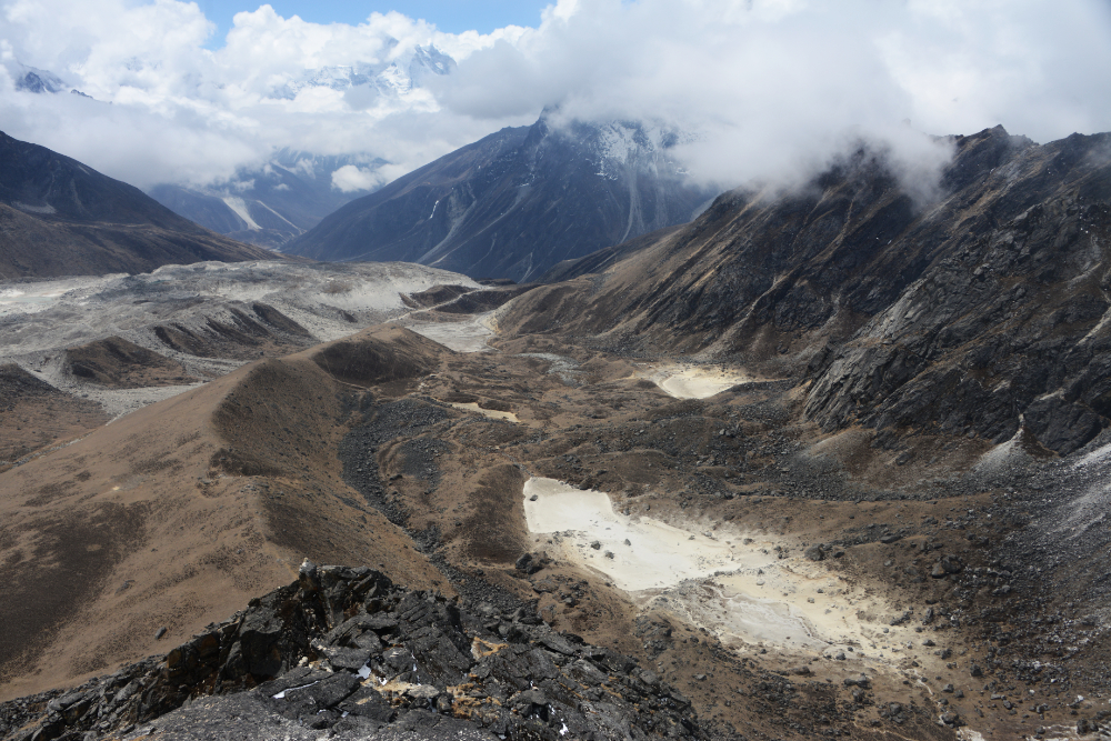 Spectacular mountain scenery viewed while scrambling near Lobuche, Nepal
