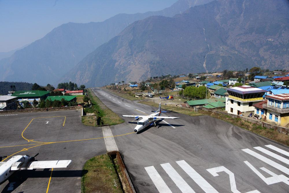 Lukla Airport and its short mountain runway in Nepal's Khumbu region