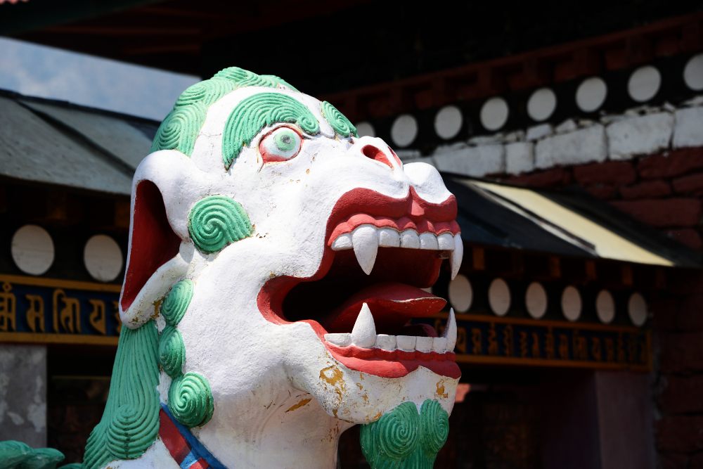 Colorful dragon artwork at Tengboche Buddhist Monastery in Nepal